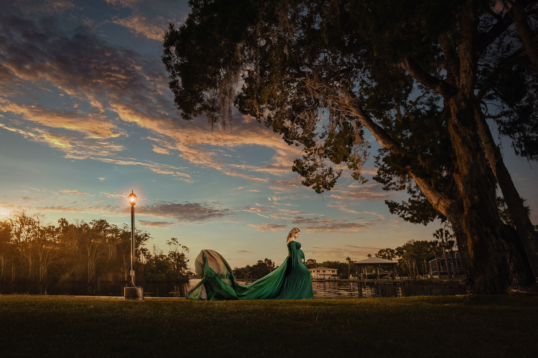 Crystal River Maternity Session | epic photo of mother in green dress